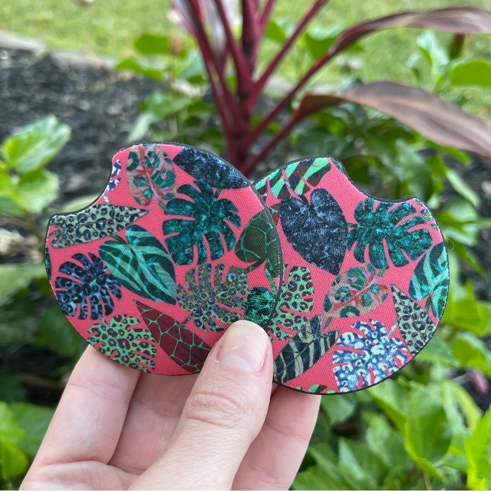Pink Plant Car Coaster Set | Plant Coaster Set